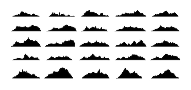 Las crestas de las montañas siluetas de picos estilo plano conjunto aislado montañas rocosas picos diseño varias gamas naturaleza al aire libre paisaje elementos de diseño de fondo