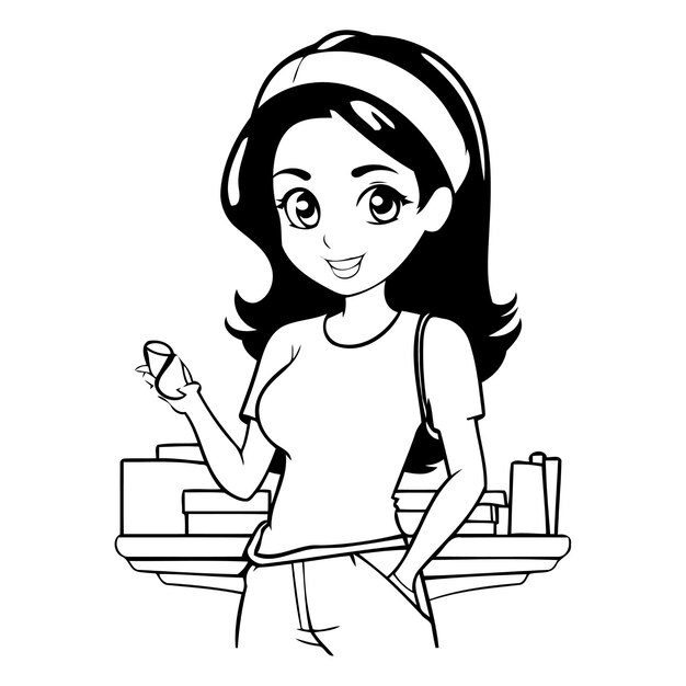Una criada sonriente con una bandeja de comida ilustración vectorial al estilo de dibujos animados