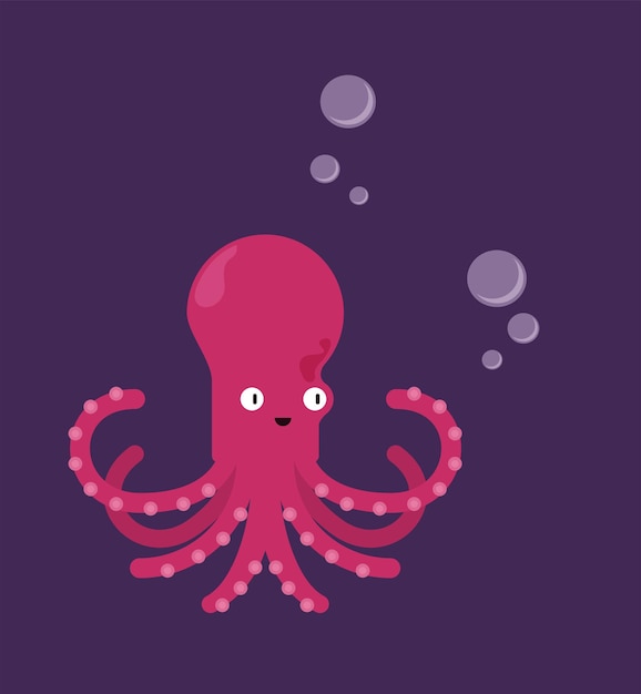 Criatura marina de pulpo rosa en la ilustración de vector de caracteres de diseño plano