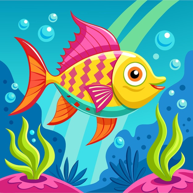 Vector criaturas marinas de acuario peces submarinos tropicales vida silvestre marina dibujada a mano dibujada plana caricatura elegante