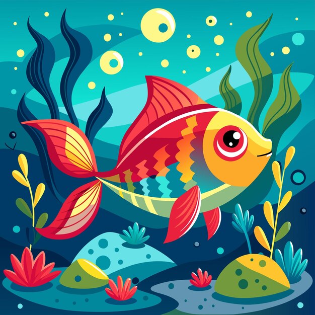 Vector criaturas marinas de acuario peces submarinos tropicales vida silvestre marina dibujada a mano dibujada plana caricatura elegante