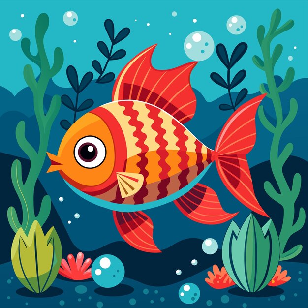 Vector criaturas marinas de acuario peces submarinos tropicales vida silvestre marina dibujada a mano dibujada plana caricatura elegante