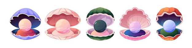 Criaturas del océano ostras de dibujos animados con perlas