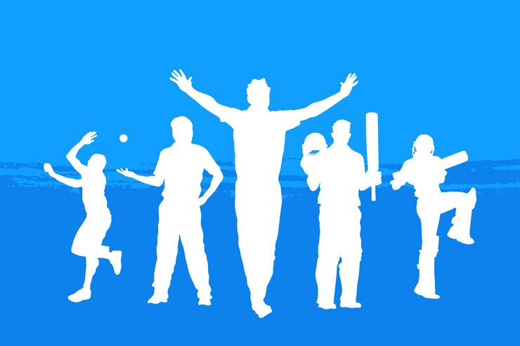 Cricket Players Silhouettes on Blue