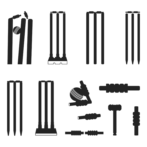 Cricket Stump Vector Clip Art Set Cricket Stumps y Bails Ilustración de silueta vectorial