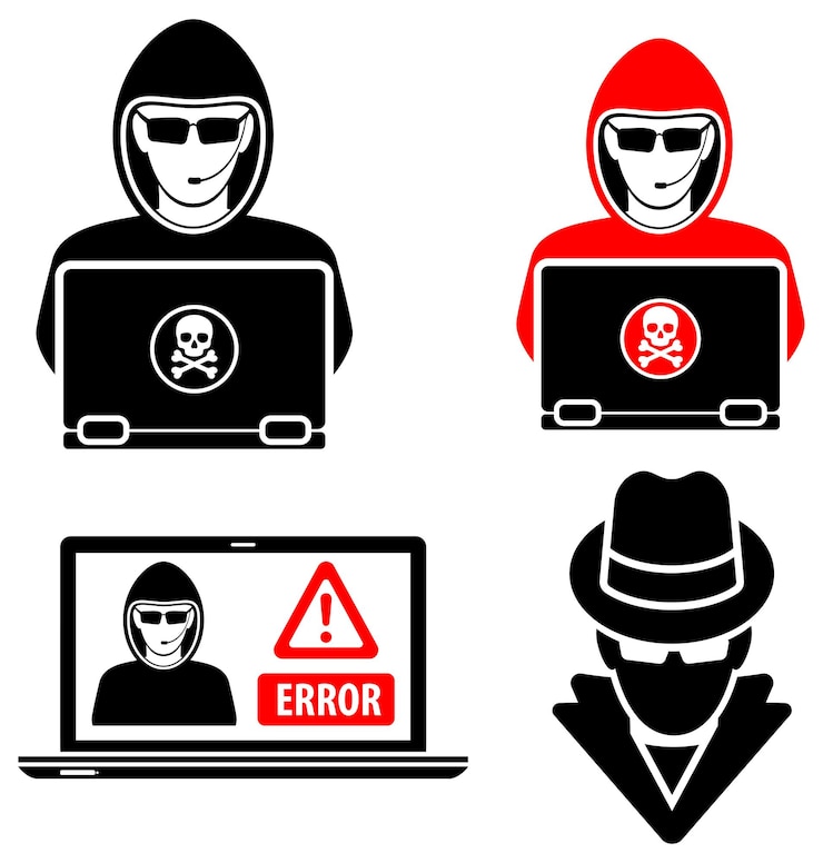 Vector crimen cibernético con logotipos establecidos hacker spy