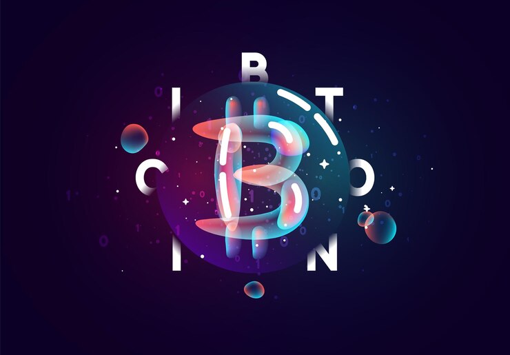 Vector cripto bitcoin. diseño de finanzas de mercado de criptomonedas electrónicas, dinero de moneda de concepto de negocio. formas de salpicadura de gradiente de fluido abstracto de color. ilustración vectorial