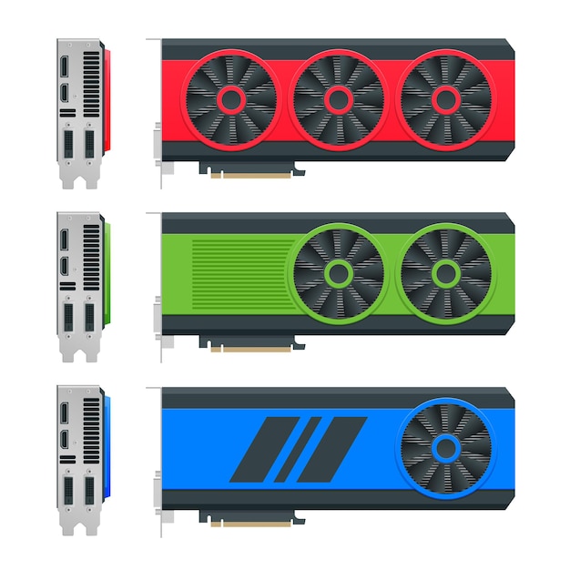 Cripto de granja minera bitcoin o tarjeta de video minera, minero de gpu, moneda criptográfica de extracción de tecnología, dinero virtual, ilustración plana vectorial