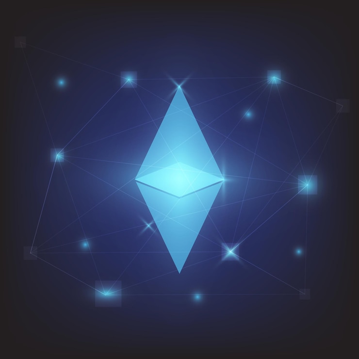 Vector cripto de moneda digital vectorial en tecnología moderna oscura blockchain y línea de concepto de finanzas y luz gráfica de computadora
