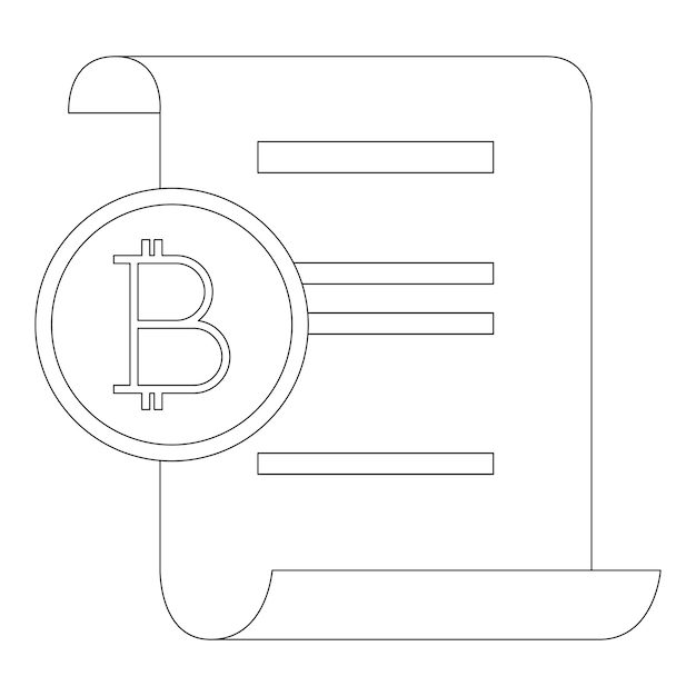 Criptomoneda Bitcoin documento línea vector símbolo