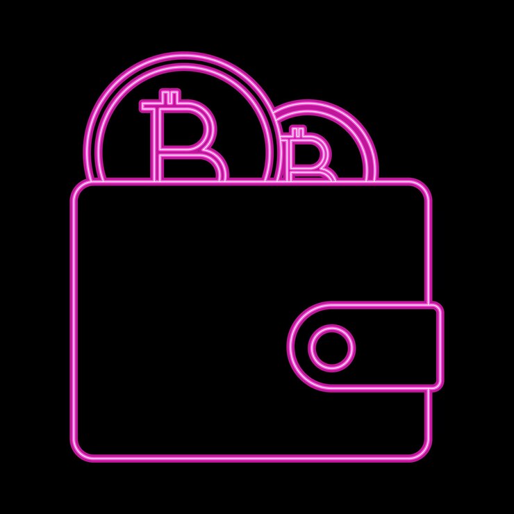 Vector criptomoneda bitcoin monedero neón vector símbolo para sitios web y aplicaciones móviles