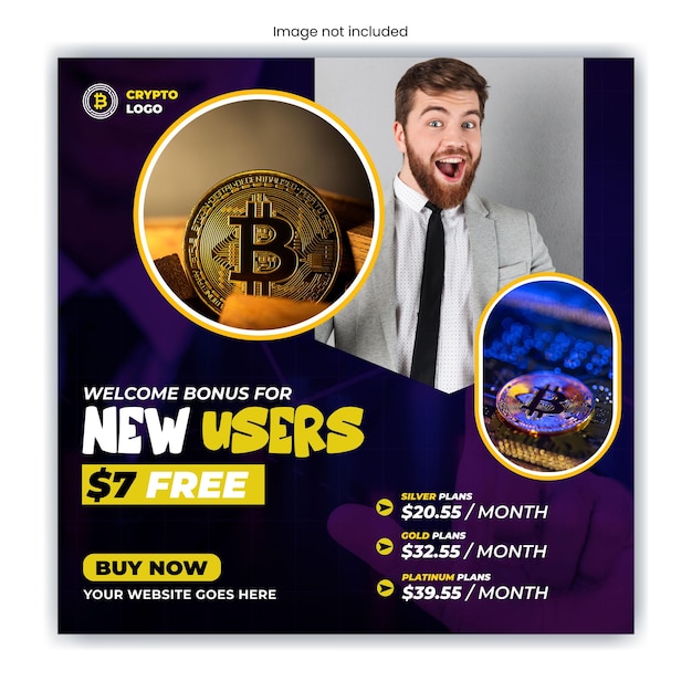 Criptomoneda y bitcoin plantilla de publicación de Instagram o de redes sociales