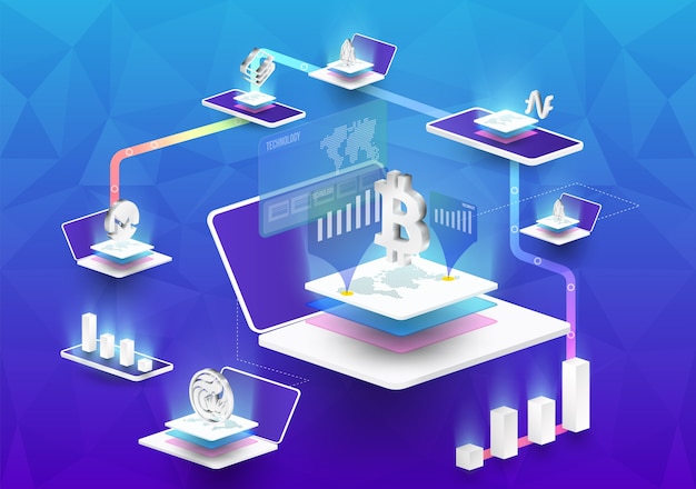 Criptomoneda y composición isométrica de blockchain