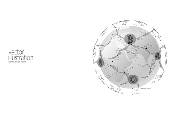 Criptomoneda global global de blockchain, Planet space low poly