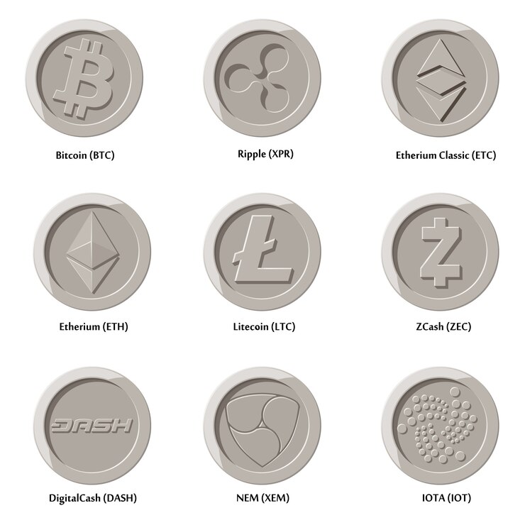 Vector criptomoneda iconos monedas