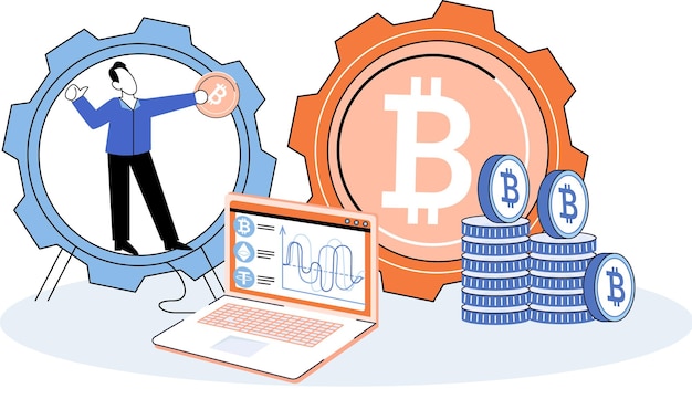 Criptomoneda metáfora de la minería bitcoin Plataforma de intercambio Blockchain Procedimientos bancarios cibernéticos billetera comercial bitcoin Transacciones de moneda digital Mercado de criptomonedas minería oculta