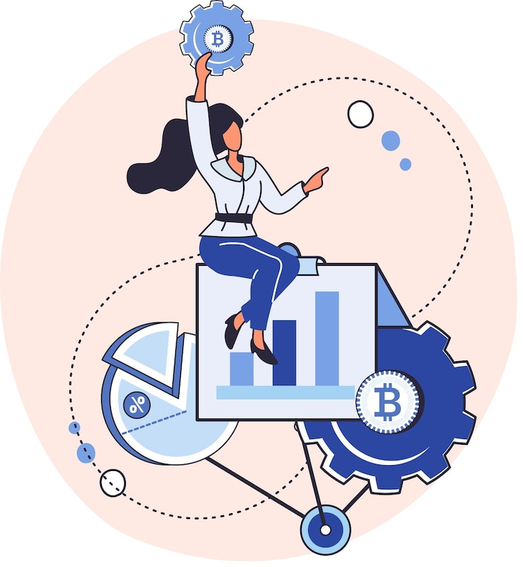Vector criptomoneda metáfora de la minería bitcoin plataforma de intercambio blockchain procedimientos bancarios cibernéticos billetera comercial bitcoin transacciones de moneda digital mercado de criptomonedas minería oculta