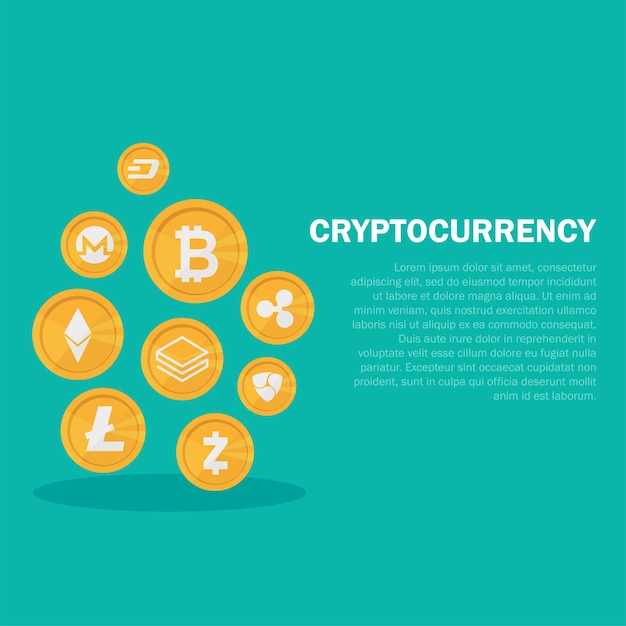 Criptomoneda sobre fondo azul, moneda digital, dinero digital futurista, concepto de red mundial de tecnología. Ilustración vectorial.