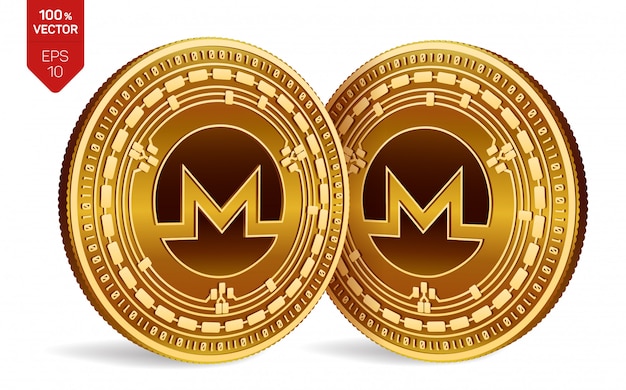 Criptomonedas monedas de oro con el símbolo de monero aislado sobre fondo blanco.