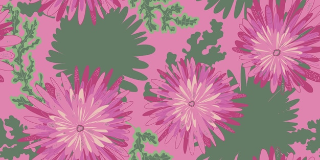 Crisantemos Asteras flores de fantasía abstractas ornamentos variados motivos asiáticos vectoriales patrones sin costuras que se superponen