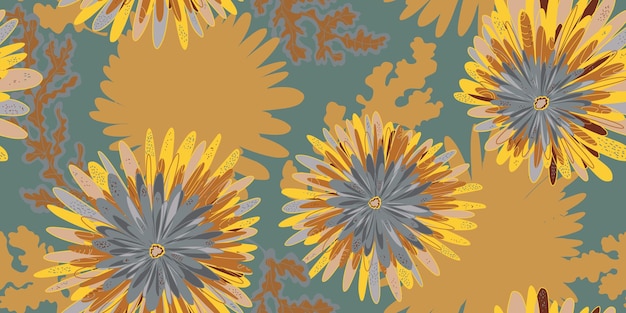 Crisantemos Asteras flores de fantasía abstractas ornamentos variados motivos asiáticos vectoriales patrones sin costuras que se superponen