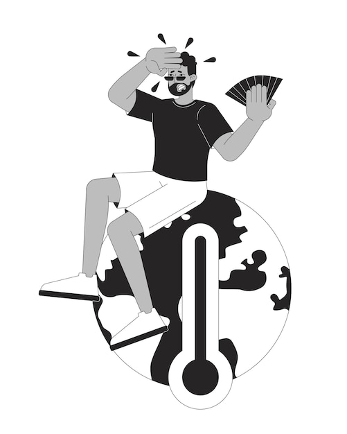 Crisis del calentamiento global concepto de ilustración en 2D en blanco y negro