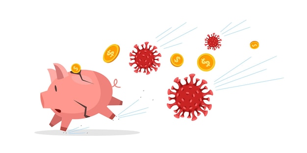 Crisis de coronavirus de la economía financiera con hucha agrietada