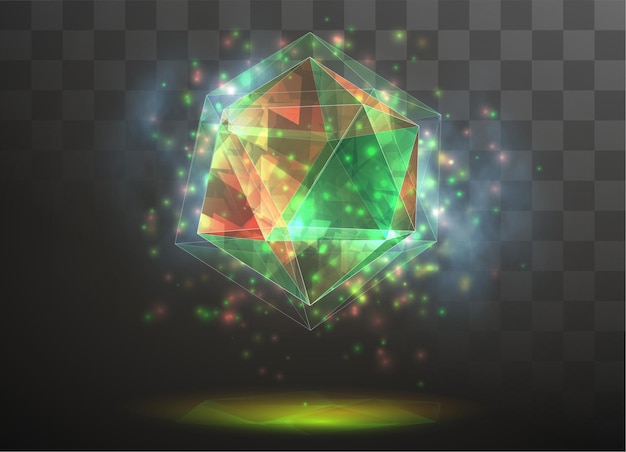 Cristal 3D sobre un fondo transparente reemplazable. energía y magia.