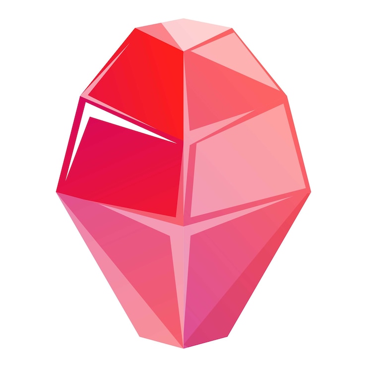 Vector cristal rojo que brilla con la luz que se refleja en las facetas
