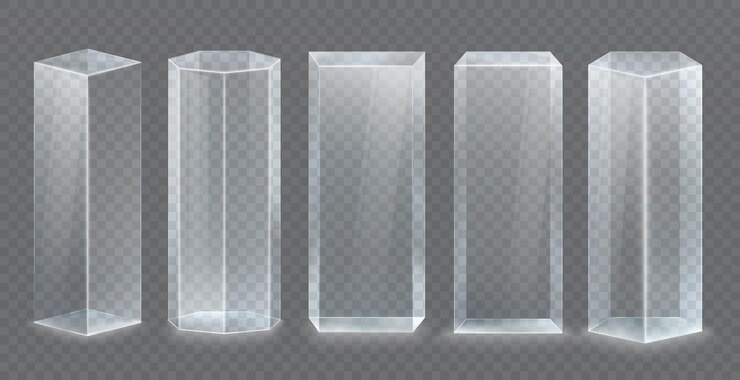 Vector cristal transparente de vidrio 3d con pedestal cilíndrico vacío