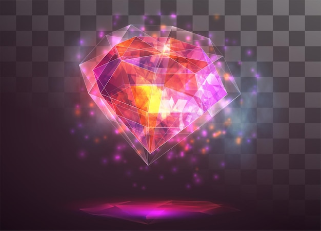 Cristal vectorial. poder y energía de los elementos. azul, violeta, brillo de neón.