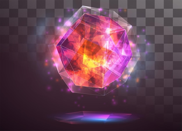 Cristal vectorial. poder y energía de los elementos. azul, violeta, brillo de neón.