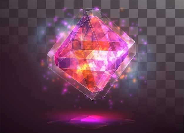 Cristal vectorial. poder y energía de los elementos. azul, violeta, brillo de neón.