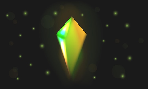 Cristal verde de fondo abstracto con reflejos de luz en un fondo oscuro