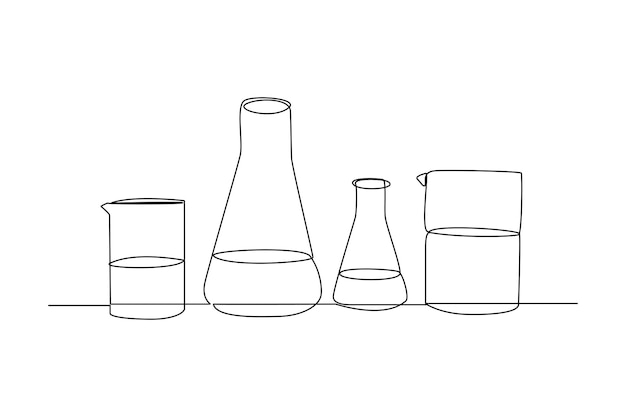 cristalería de laboratorio dibujo conceptual minimalista de laboratorio por línea continua simple elemento de laboratorio actividad de laboratorio fondo blanco y negro línea simple