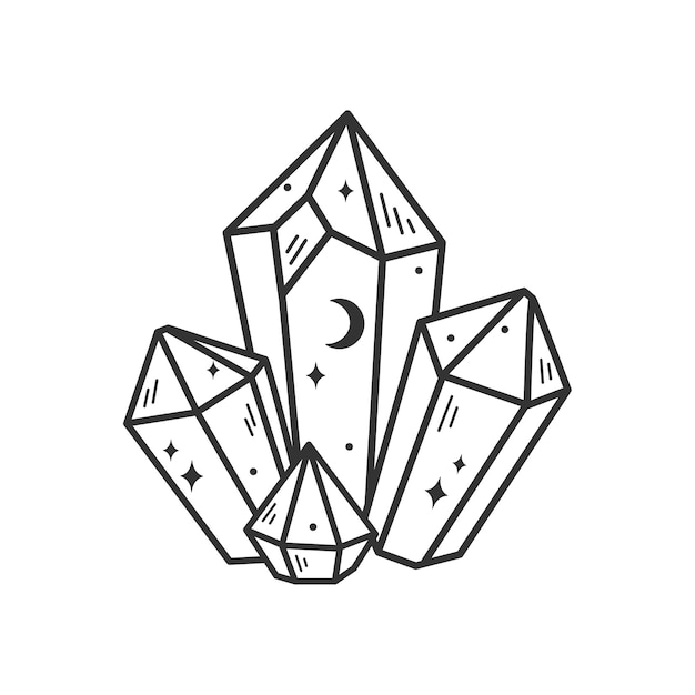 Cristales astrológicos místicos Ilustración vectorial para decoración de carteles de camisetas diseño de ropa