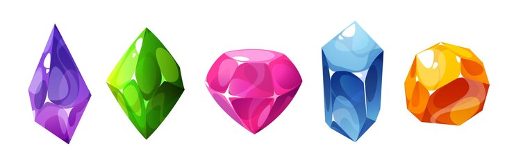 Cristales de diferentes colores conjunto vectorial piedras preciosas joyas y diamantes activo del juego