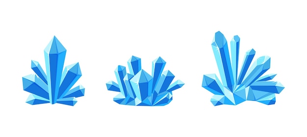 Cristales de hielo o gemas con sombra Conjunto de drusas de cristal de mineral azul