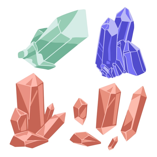 Vector cristales mágicos, gemas, juego, dibujo.