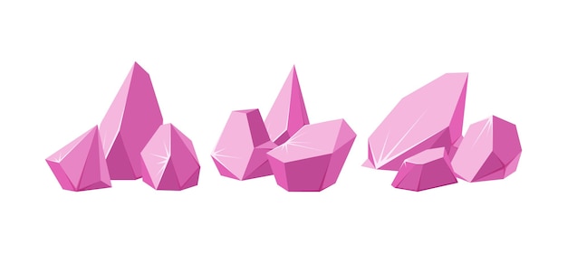 Cristales rotos en pedazos Conjunto de cristales rosados rotos Piedras preciosas rotas o rocas rosadas