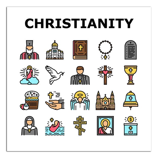 Cristianismo religión iconos de la iglesia set vector