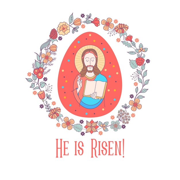 ¡Cristo ha resucitado! Ilustración vectorial. Jesucristo. El huevo de Pascua.