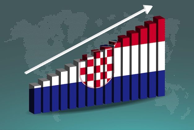 Croacia 3D gráfico de barras gráfico vector flecha ascendente ascendente en el concepto de estadísticas de países de datos