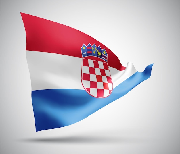 Croacia, bandera vectorial con olas y curvas ondeando en el viento sobre un fondo blanco.