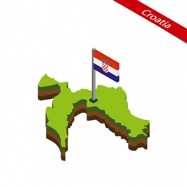 Croacia Mapa isométrico y bandera Vector Ilustración