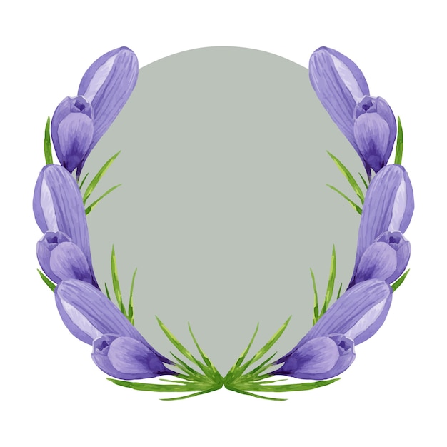 Vector crocus de acuarela corona de medio círculo flores de primavera marco redondo ilustración floral pintada a mano