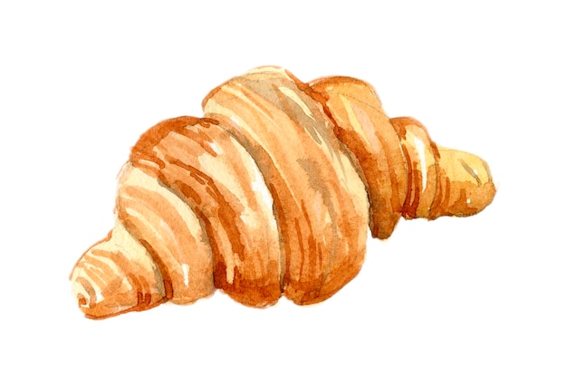 Vector croissant acuarela ilustración dibujada a mano aislada en el fondo blanco