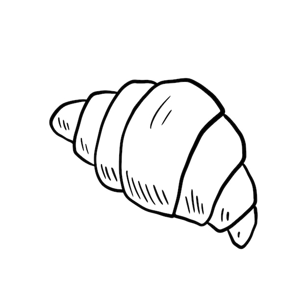 Vector croissant dibujado a mano aislado sobre fondo blanco bosquejo de comida vectorial doodle aislado en blanco