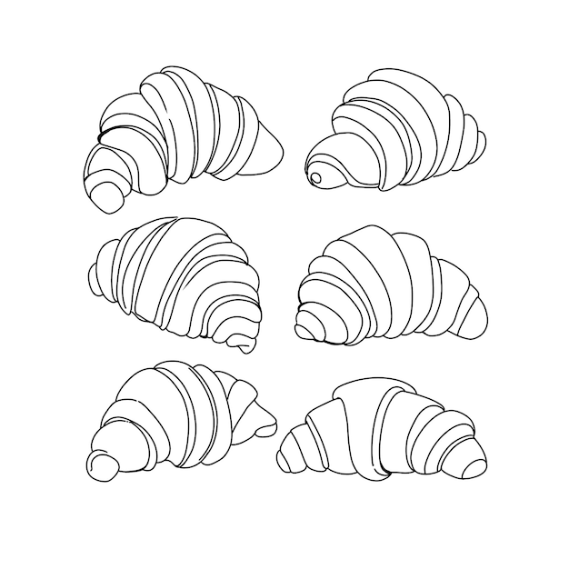 Croissant dibujado a mano doodle ilustraciones vector conjunto