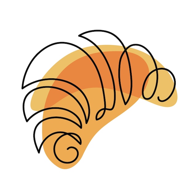 Croissant de dibujo continuo de una línea. Concepto de logotipo de tienda de panadería. Pasteles abstractos dibujados a mano